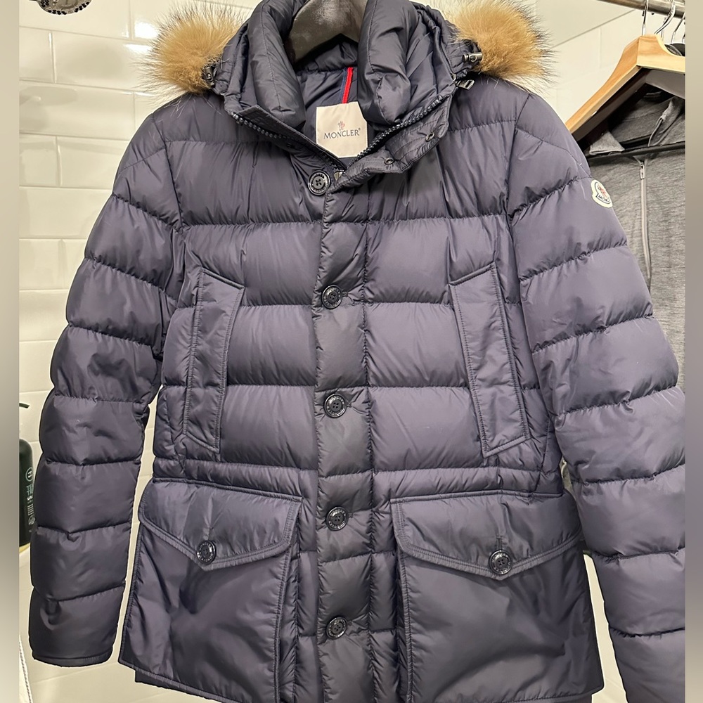 Men’s Moncler navy down jacket with mink fur (2019)